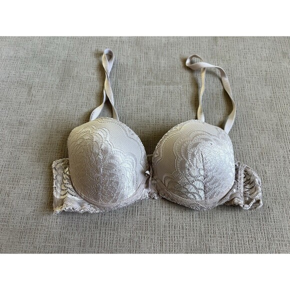 Mauve Lace Bra Beige Underwire Lacey Padded Cup Womens Size 36B - Picture 1 of 3